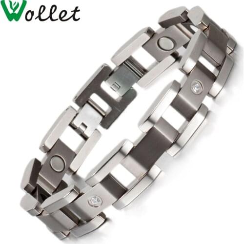 Wollet Jewelry Luxury Magnetic Titanium Bracelet for Men Women Shiny Crystal Fashion Silver Color CZ Stone Simple Design Health