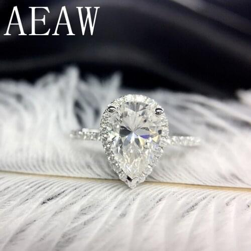 14K White Gold Pear Cut Moissaite 1ct DF Lab Diamond Halo Engagement Ring Free shipping For Women