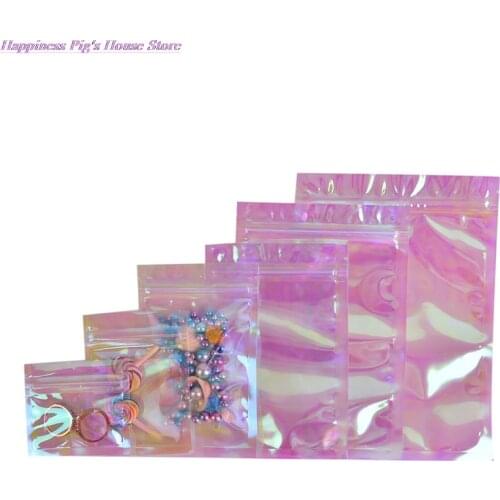 100Pcs Rainbow Transparent Symphony Ziplock Bag Iridescent Zip lock Bags Cosmetic Plastic Laser Zipper