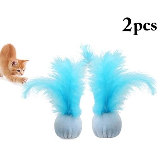 2PCS Pet Cat Toy Ball Cute Plush Feather Cat Toy Cat Chew Toy Cat Interactive Toy Pet Cat Teaser Toys Cat Catcher Teaser