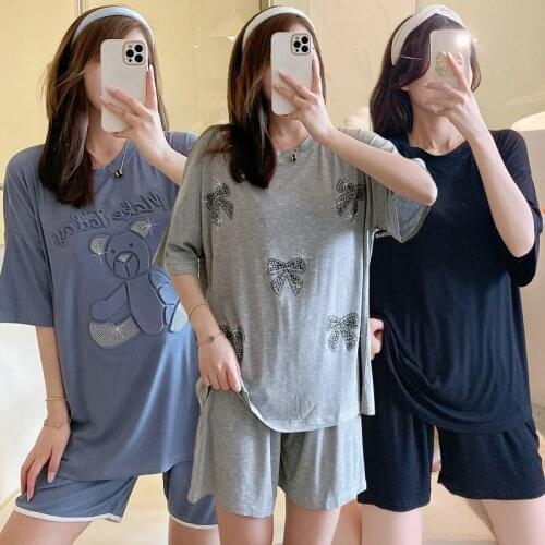 2021 Summer Short Sleeve Shorts Modal Pajama Sets for Women Sleepwear Suit Pyjama Sweet Girls Homewear Pijama Mujer Home Clothes
