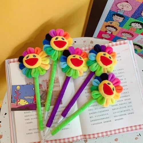 36pcs/lot creative cute cartoon plush colorful sunflower student stationery girl favor pen writing tool 0.5mm black ink