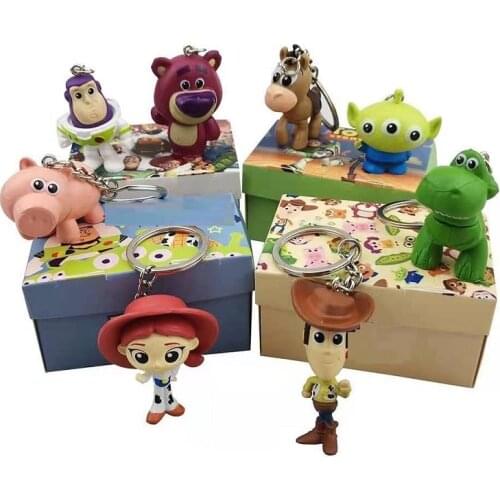 4 pcs/set Disney Toys Story Keychains Action Figure Gift Losto Woody Jessie Buzz Hamm Rex :Bulleye Models Car Key Ring Pendant