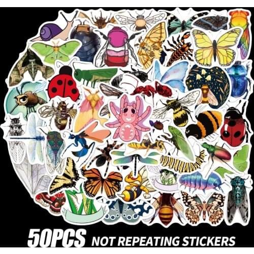 50pcs Bee Ant Insect Butterfly Stickers For Notebooks Stationery Vintage Sticker Aesthetic Scrapbooking Material Craft Supplies