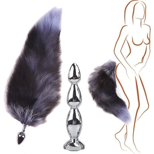 Black Wolf Fox Tail Anal Plug Adult Games Stainless Steel Anal Bead Butt Plug Stimulator Sex Products Flirting Toys For Women