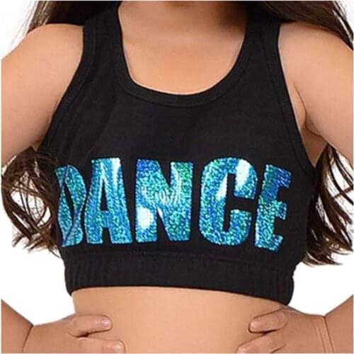 Kids Girls Sports Bras Top Tanks Sleeveless Racer Back Shiny Letters Print Crop Tops Bra for Dance Stage Performance Workout