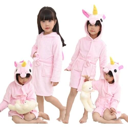 Winter Hooded Children Bathrobe Kids Unicorn Bath Robe Boys Girls Animal Pyjamas Kids Long Sleeve Cartoon Towel Robe