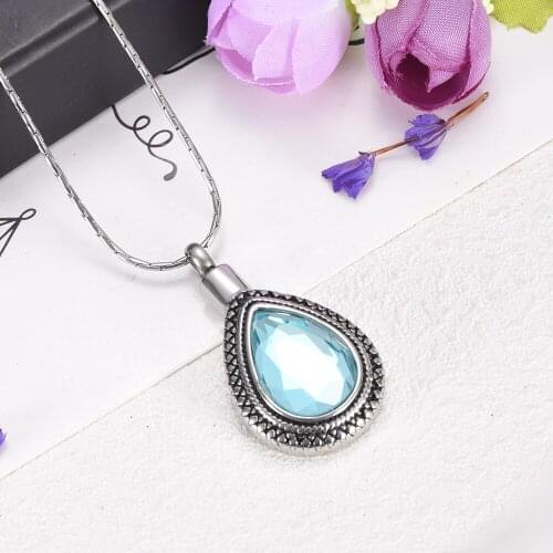 IJD9314 Rhinestone Inlay Crying Tear Memorial Jewelry Ash Holder Pendant Cremation Urn Necklace Keepsake Urns