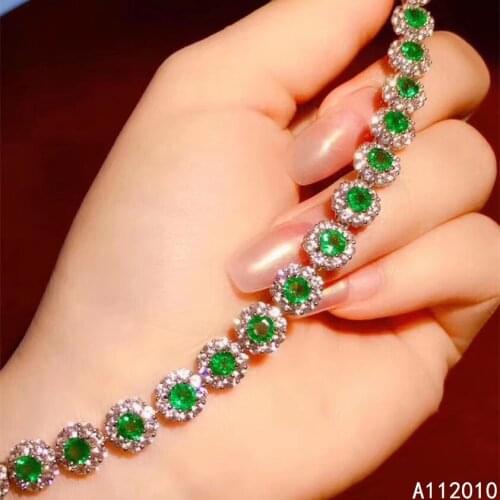 KJJEAXCMY Fine Jewelry 925 Sterling Silver inlaid gemstone Emerald women hand bracelet elegant support test with box