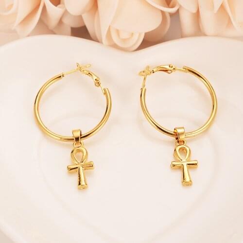 Classic Ankh Earrings Gold Color Egyptian Cross Jewelry Women Egypt Hieroglyphs Crux Ansata Earrings girls kids gift