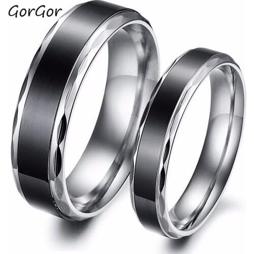 GorGor Korean Trendy Minimalist Style Black Smooth Comfortable Design Titanium Steel Durable Couple Rings 293