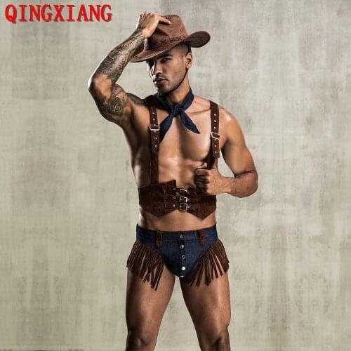 2020 New Fashion Adjustable Strips Top Tee Tie With Tassel Jeans Panties Hat Sexy Lingerie Set Cowboy Cosplay Costume