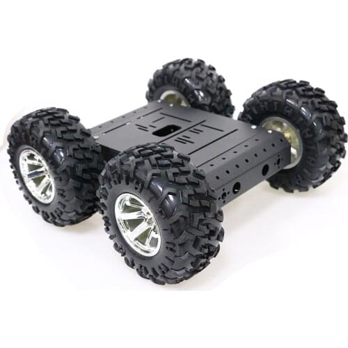 4WD Smart Robot RC Car Chassis Kit Aluminum Alloy Black Wheels + 12V Motors without Encoder C3