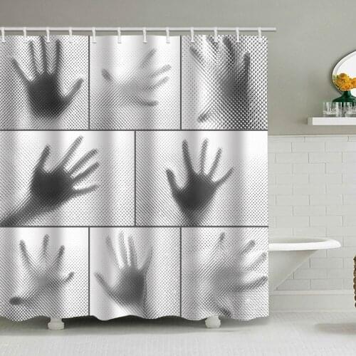 Creative Finger Palm Shadow Printing Shower Curtain Waterproof Perforated Free Perforated Bathroom Curtain Curtain