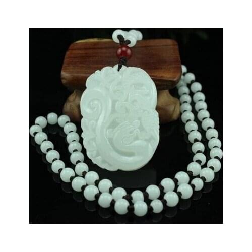 Natural Afghanistan white jade dragon Phoenix Pendant