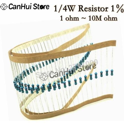 100pcs 1/4W 1R~22M 1% Metal film resistor 100R 220R 1K 1.5K 2.2K 4.7K 10K 22K 47K 100K 100 220 1K5 2K2 4K7 10M ohm resistance