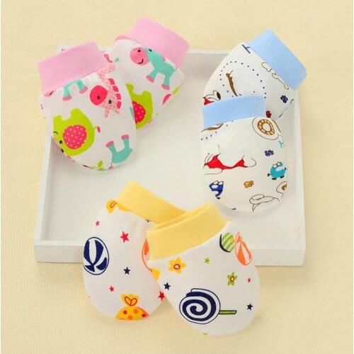 Pure Cotton Baby Glove Newborn Baby Mitts Cartoon Face Anti -Grasping Breathable And Warm Infant Gloves