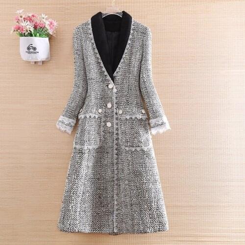 Fashion Women Thick Coat Winter Tweed Doll collar Big Pocket Elegant Lady Slim Trench Coat S-XL