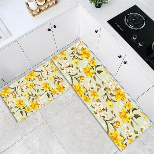 Washable Kitchen Mats For Floor With Yellow Floral Soft Bedroom Mats Bedside Mat Toilet And Bath Mats Customize Corridor Mat