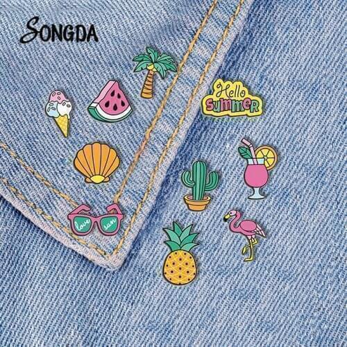 Cartoon Fruit Watermelon Pinapple Brooch Cactus Tree Ice Cream Shirt Acrylic Lapel Pin Decoration Cartoon Gift Kids Girls