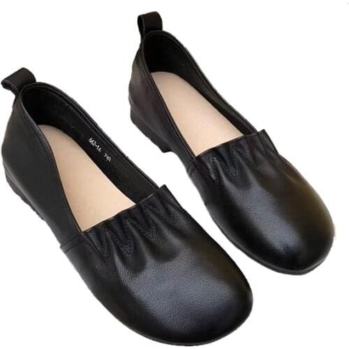 Flat With Shoes Female Genuine Cowhide Soft and Comfortable For Spring and Autumn Slippery Prevent Rubber Sole Simple Designed