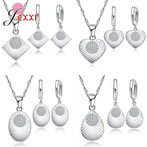 Geometric 925 Sterling Silver Jewelry Sets Cubic Zirconia Necklace Earrings Set Rhinestone Oval Square Heart Fine Jewelry