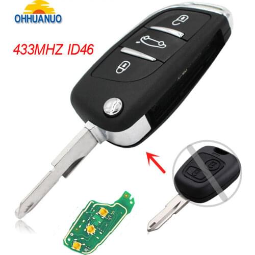 NEW Style Folding Key 433MHz ID46 Chip 3 Buttons For Peugeot 206 207 206CC With Uncut Blade