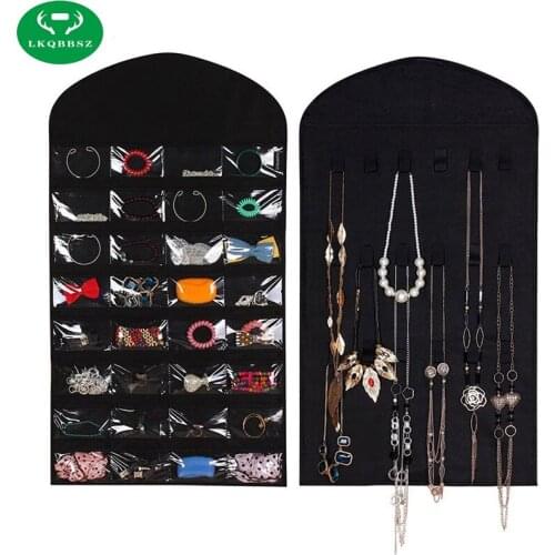 Jewelry Hanging Organizer Earrings Necklace Jewelry Display Holder Dual Sided Jewellery Storage Bag Display Pouch 32 Pockets