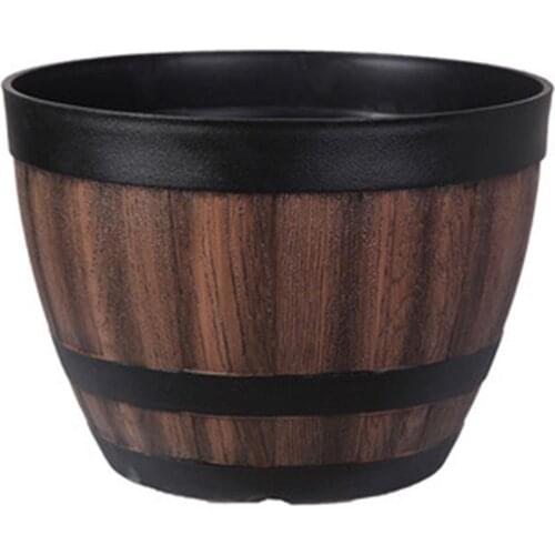 Resin Whiskey Barrel Flower Pot Round Planter Vintage Style Indoor Outdoor Garden Yard Patio Garden Pots & Planters WWO66