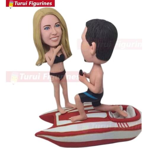 Proposal Cake Topper Proposal Topper Wedding Cake Topper Personalized Boat Wedding Cake Topper Bobble Head Clay Figurine Groom P