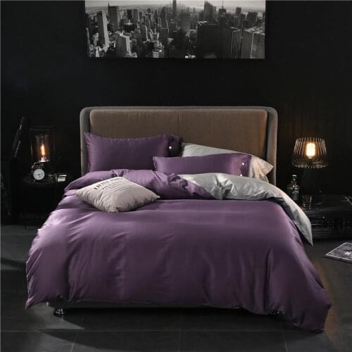 Simple European-Style Purple Home Textile Bedding Set Cotton 4pcs Pure Color Bedspread Duvet Cover Fitted Bed Sheet Pillowcases
