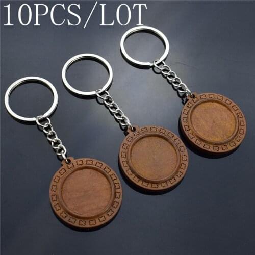 10Pcs/lot Blank Keychains 25Mm Round Wooden Keychain Base Diy Blank Wood Keyring Pendant Diy Keyholder Jewelry Finding Wholesale