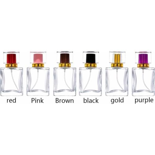 Nbyaic 50ml multicolored lid, transparent square glass bottle, perfume packed spray bottle, 1pcs empty bottle