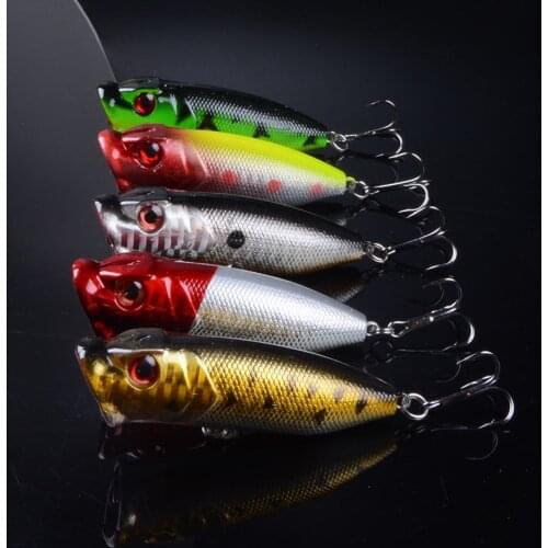 5Pcs 7cm 12g Popper Fishing Lure Hard Artificial Bait with 2 Treble Hooks Fishing Wobblers Crankbait Pesca Iscas 3D Eyes