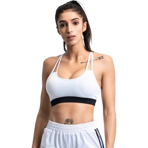 Sexy Women Sports Bra Push Up Cross Straps Nylon Patchwork Gym Femme Active Wear Yoga Underwear Plus Size Fitness Bra Female