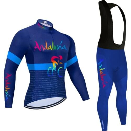 Blue Autumn Long Sleeve Cycling Clothing Set Breathable Bicycle Wear Andalucia MTB Bike Cycling Jersey Ropa Maillot Ciclismo