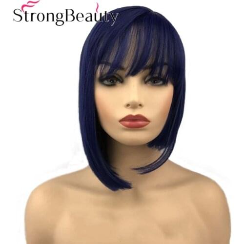StrongBeauty Short Straight Synthetic Wigs Purple and Black Women Wigs