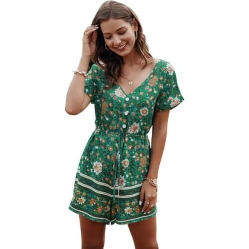 2020 spring and summer womens sexy V-neck loose printed jumpsuit shorts casual pants plus size harajuku Playsuits Loose CL305