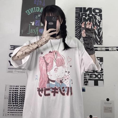 Vintage Tshirt Women Fashion Long Sleeve Gothic T Shirt Women Harajuku Print Tops Loose Streetwear Plus Size T Shirt