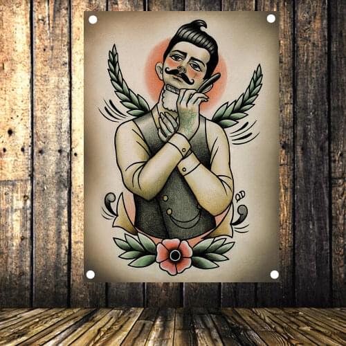 Vintage Canvas Art Barber Shop Decoration air Salon Tattoo Banner Flag Tapestry Wall Stickers Wall Hanging Poster Wall Sticker