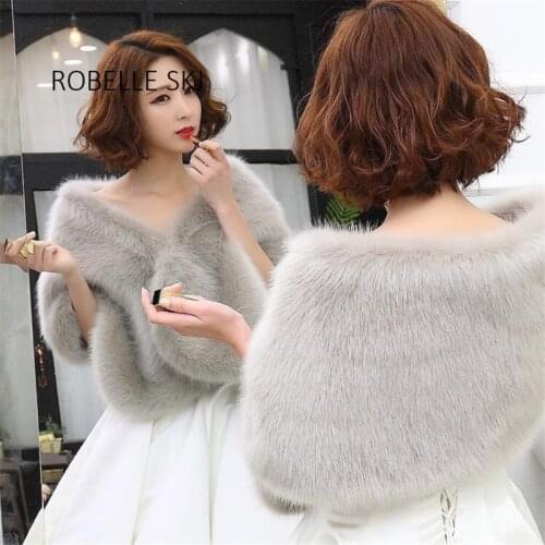 High Quality Faux Fox Fur Winter Bridal Shawls Stole Wraps Women Jacket Etole Mariage Bolero Grey Red Off White