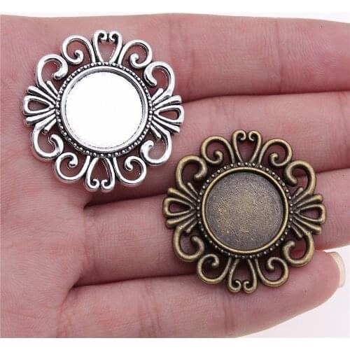 WYSIWYG 3pcs 16mm Inner Size Vintage Style Zinc Alloy Cameo Cabochon Base Setting Charms Pendant Jewelry Making Accessories