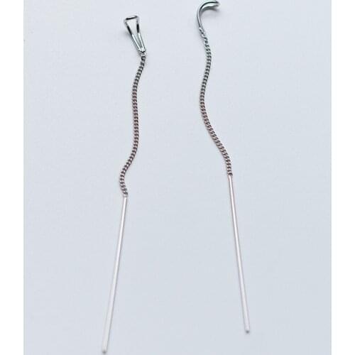 100% Real 925 Sterling Silver Wedding Earring For Women With Chain Fashion Jewelry Silver Ear Cuff Ear Line