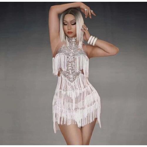 Nightclub DJ Women Singer Sexy Costume 3D Print Tassels Bodysuit Team Latin Pole Dancing Stage Wear Prom Fringes dress DJ1550