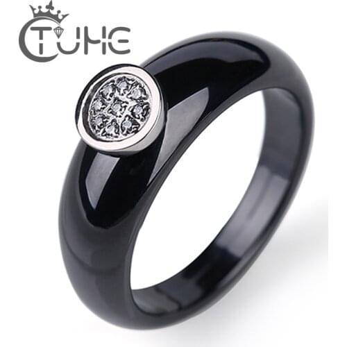 New Arrival AAA+ Crystal Brand Design Women Rings Black White Alien Ceramic Rings Fashion Women Jewelry Gift bijoux fem Size 6-9