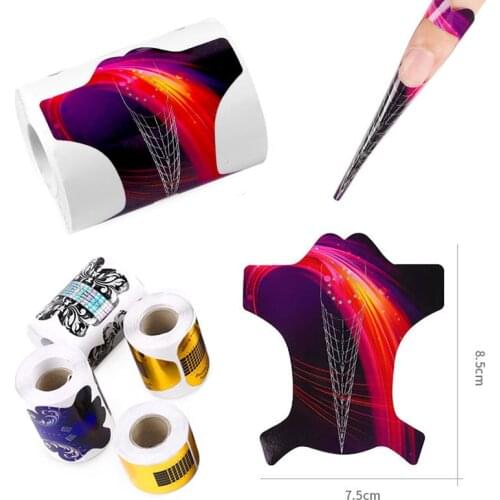 100pcs Stiletto Shape Forms French Self -Adhesive Nail Form Sticker Guide Gel Acrylic Tips Extension Curve Manicure Supplies