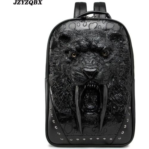 3D Stereoscopic Saber-toothed Tiger Backpack Tiger Head mochila Mens Personality Rivets plecak Outdoor Travel sırt çantası