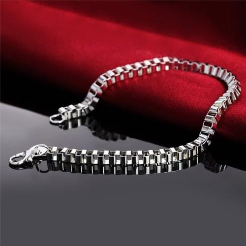 Pure 925 Silver Bracelets for Women Men 4mm Box Chain Bracelet & Bangles Wristband Pulseira Fashion Jewelry Gifts Bijoux