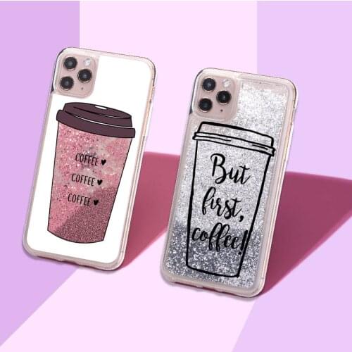 But First Coffee Cup Sparkle Liquid Real Glitter Phone Case Fundas Cover for iPhone 12 Mini 11 X XS XR Max Pro 7 8 7Plus 8Plus