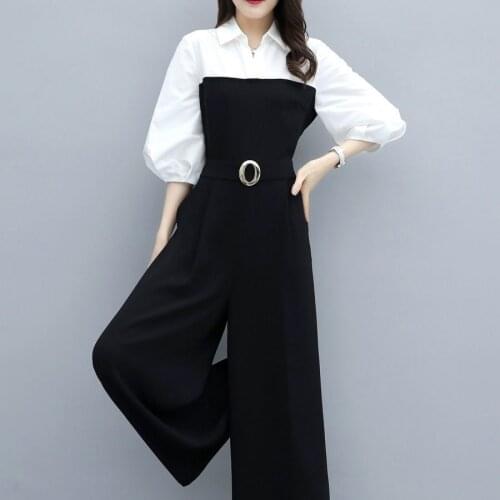 Black Jumpsuit For Women 2021 Summer New Korean Casual Temperament Slim Rompers Trousers Spring Wide Leg Pants Suit 3XL H229